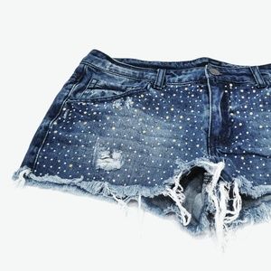 Frayed Studded Jean Shorts